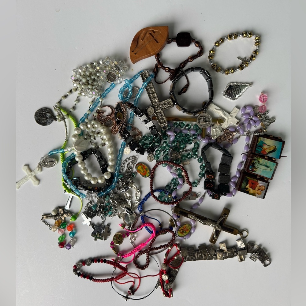 Religious Jewelry Lot Bracelets Rosary Charms Pendants